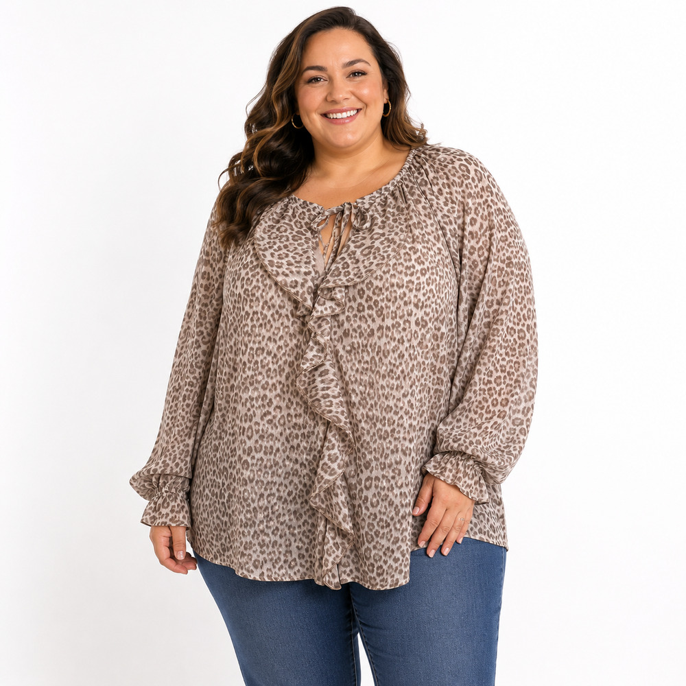 Torrid Leopard Animal Print Chiffon Long Sleeve Sheer Top Blouse Shirt sz 3X